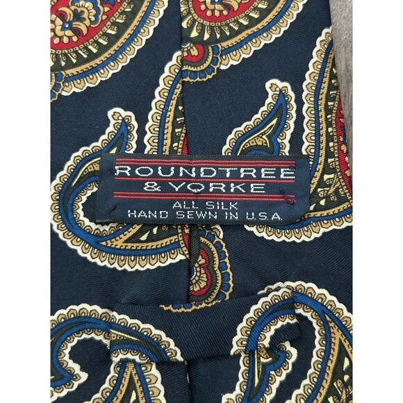 Roundtree & Yorke Hand-Sewn Paisley Necktie All Silk Made In USA - Picture 3 of 7